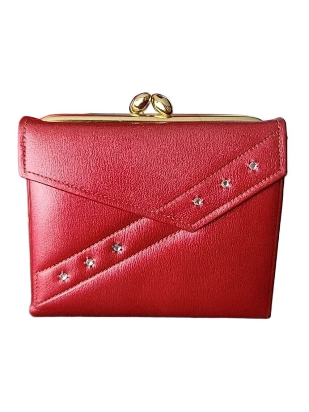 NWOT Vintage Lady Wilshire Red Leather Trifold with Bling - Rare